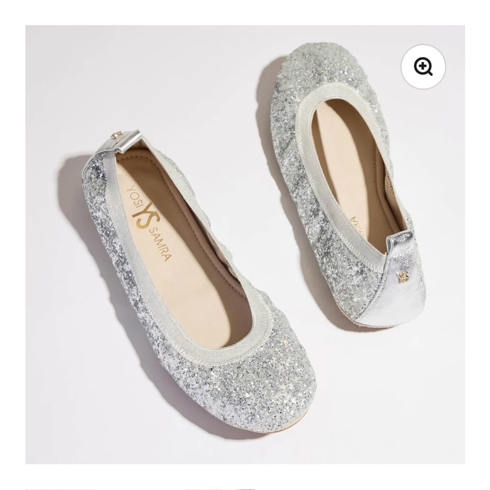 NWOT Yosi Samra Platinum Glitter Foldable Heels